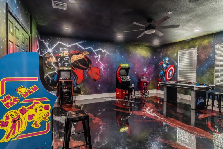 Step inside the themed private arcade, and enjoy games such as Ms. Pac-Man, Mortal Kombat, Ridge Racer, and Air Hockey.